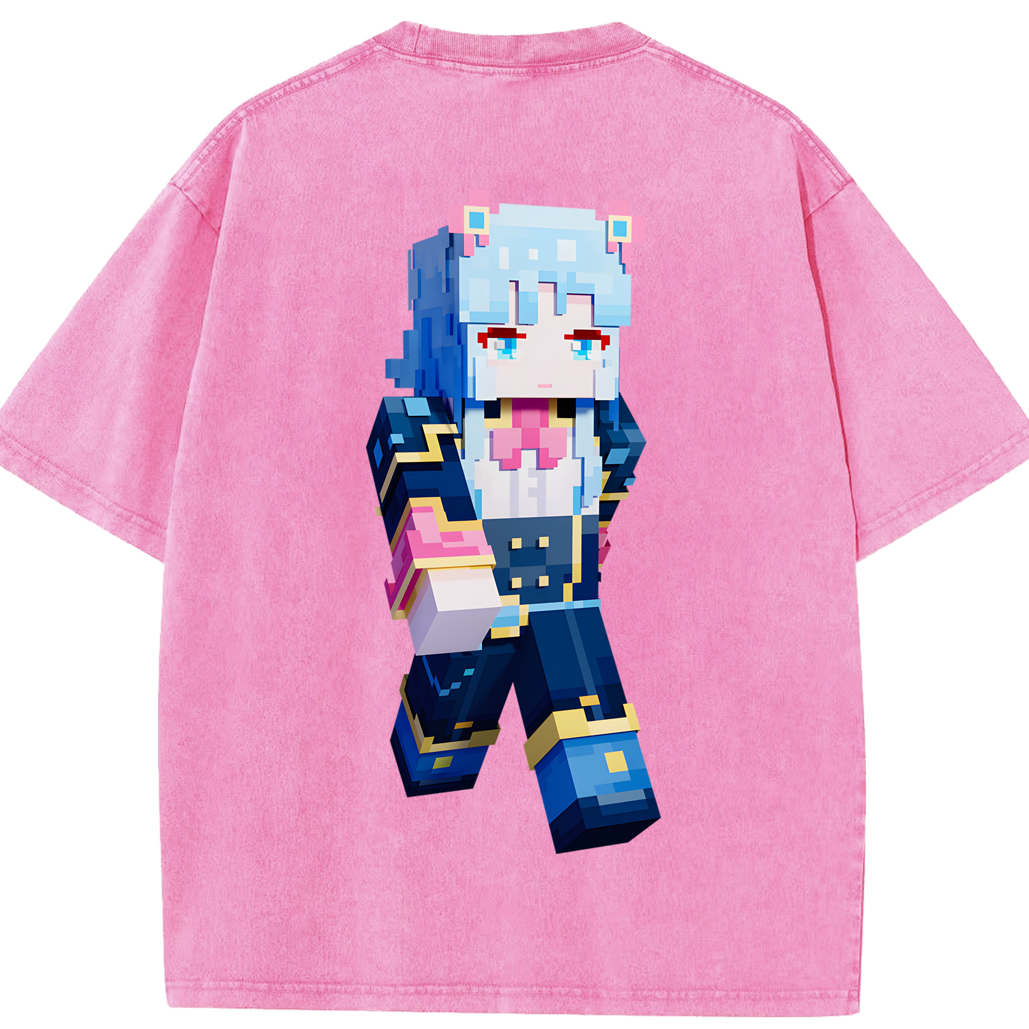 （画像用） マインクラフト ブロックの世界 Minecraft MC Block world 綿100% ヴィンテージ風 半袖Tシャツ（背面プリント）